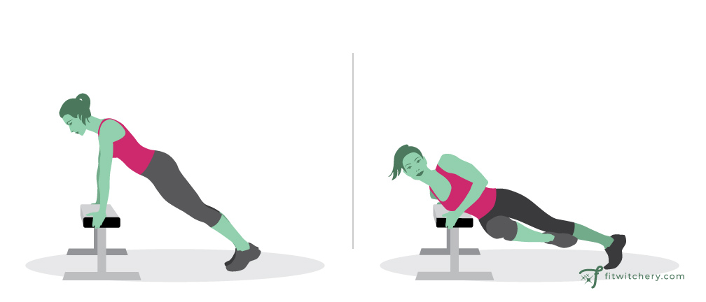 Downward facing twisted chair dips