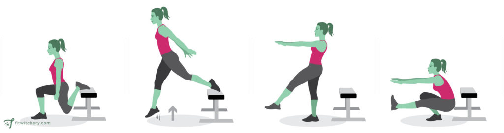 snow white bulgarian jump squat one-legged squat combination exercise